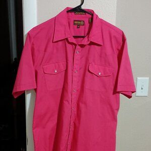 Sheplers Western Fit Mens Short Sleeve Pearl Snap Shirt Size 16.5 Pink